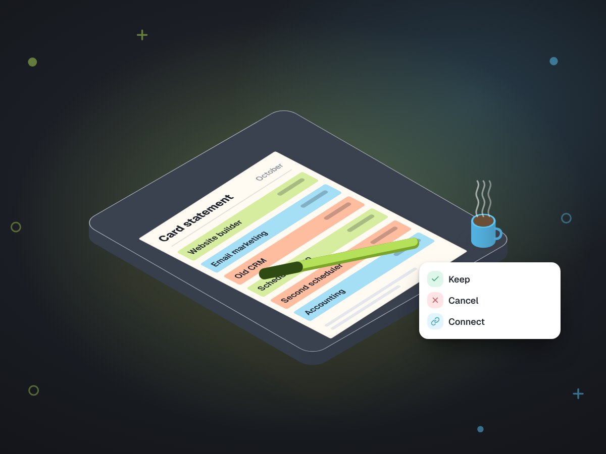 Illustration: a card statement with subscription lines highlighted in three colours