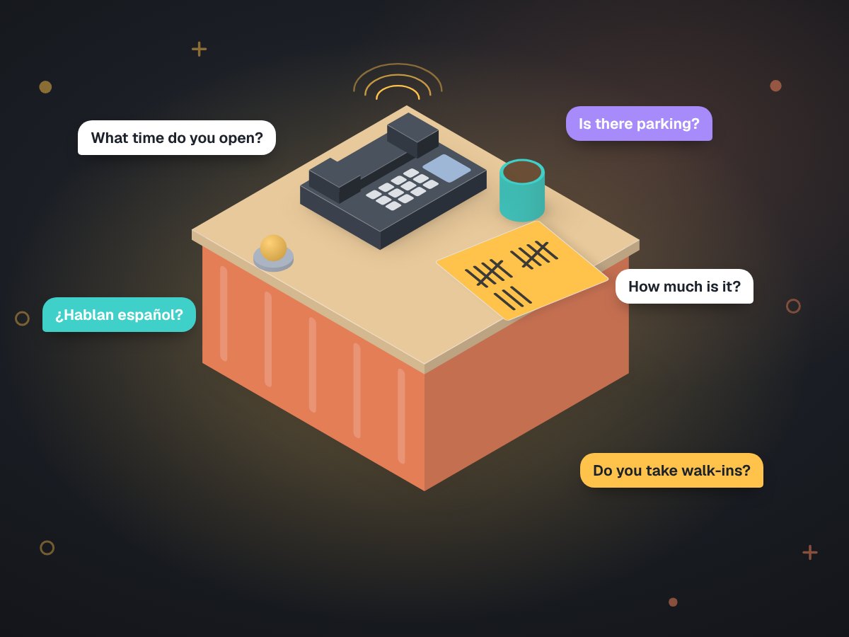 Illustration: a ringing front desk phone surrounded by the same handful of questions