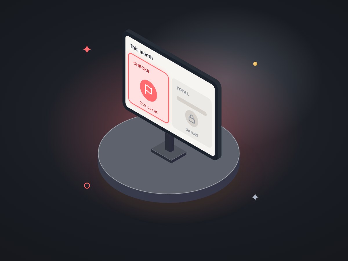 Illustration of a dashboard tile glowing red with a small warning flag, while the total beside it is greyed out until checked.