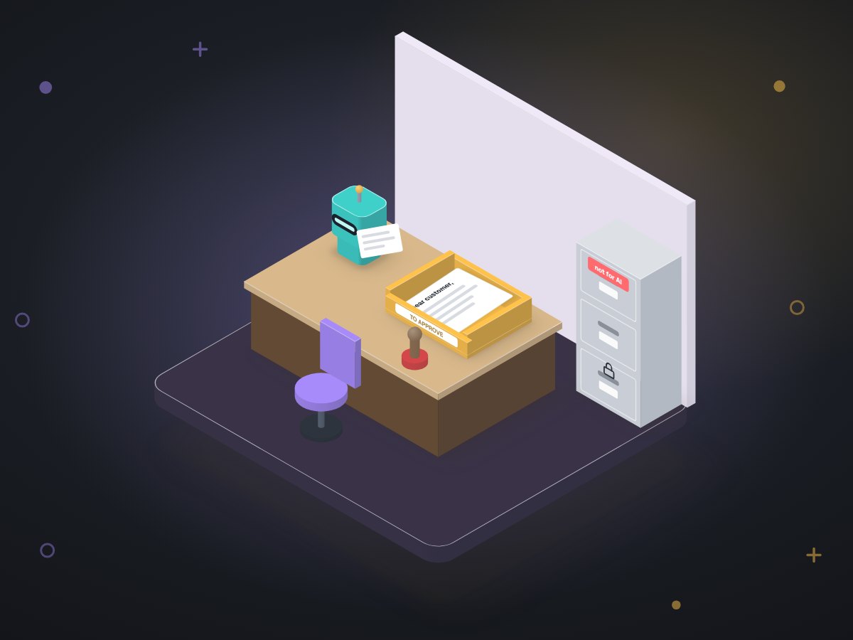 A friendly robot at a desk placing a drafted letter into an