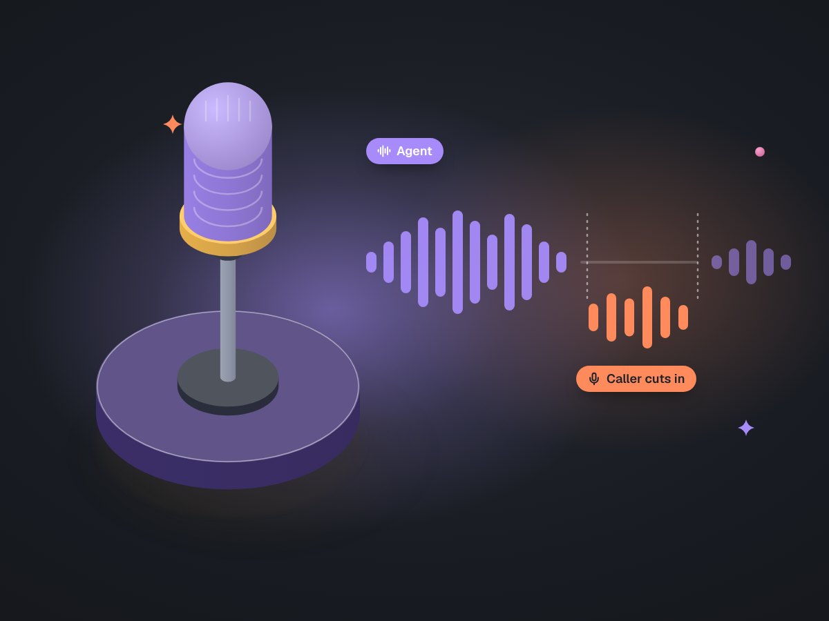 A microphone with a sound wave that pauses where a second, smaller wave cuts in