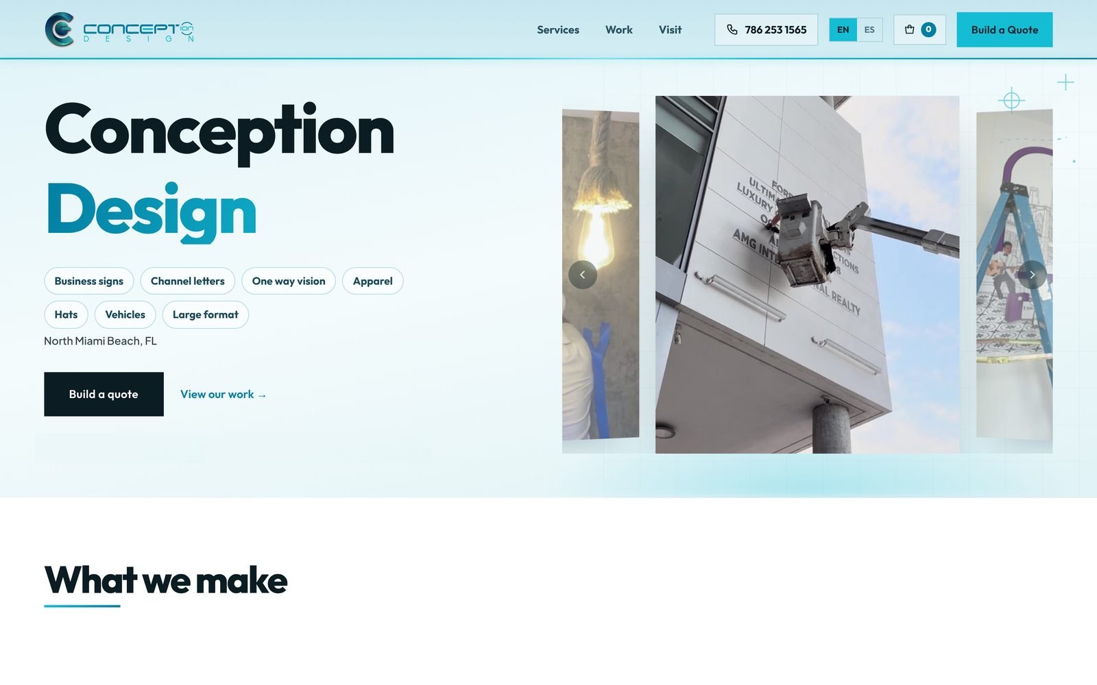 The Conception Design home page on a laptop, in English